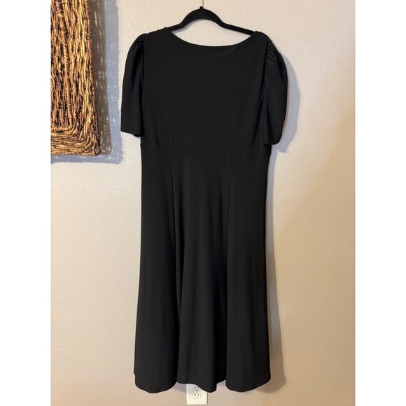 Jones NY Black Midi Dress 16 A Line Jersey Stretch Short Ruched Sleeve NEW - Picture 12 of 13